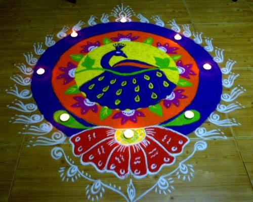 Peacock Rangoli Designs for Diwali