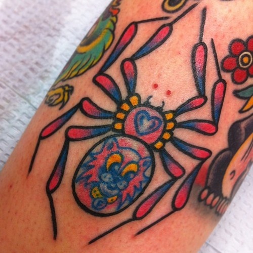 A Cute Coloured Spider Tattoo for Girls