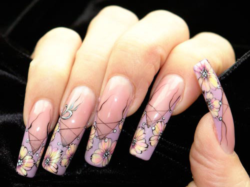 French tip floral nails in corset