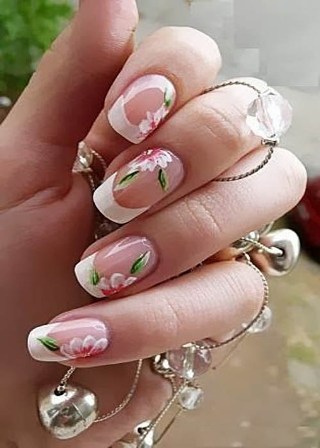 French Tips with Floral Design
