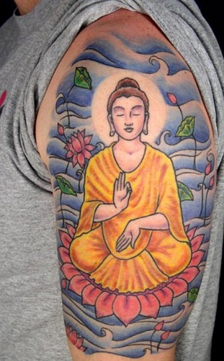 Golden Buddha Tattoo On Arm