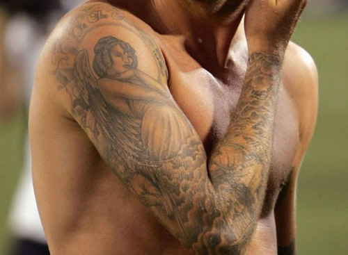 Angel Sleeve Tattoo on Beckham Right Arm
