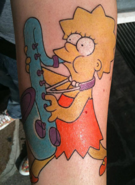 Funny Simpsons Cartoon Style Tattoo on leg