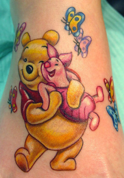 Cute Winnie The Pooh Cartoon Tattoo on Ankle