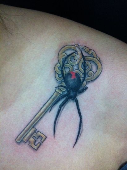 Black Spider Tattoo with A Key