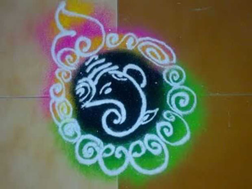 Awesome Ganesh Rangoli With Blend Of Colours