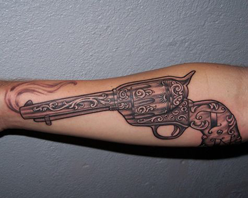 Smoking Gun Tattoo Designs on Hand