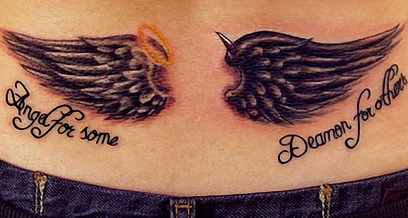 Lower Back Angel & Demon Wings Tattoo