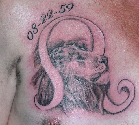 Astrological Lion Tattoo on Chest