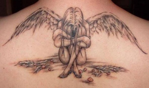 Fallen Devil Angel Tattoo On Back For Girls