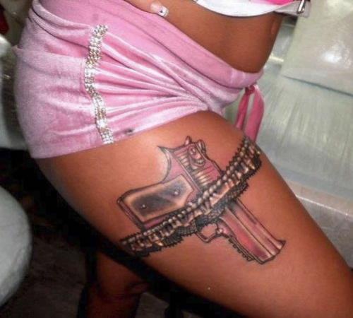 Sexy Gun Tattoo Designs On Legs