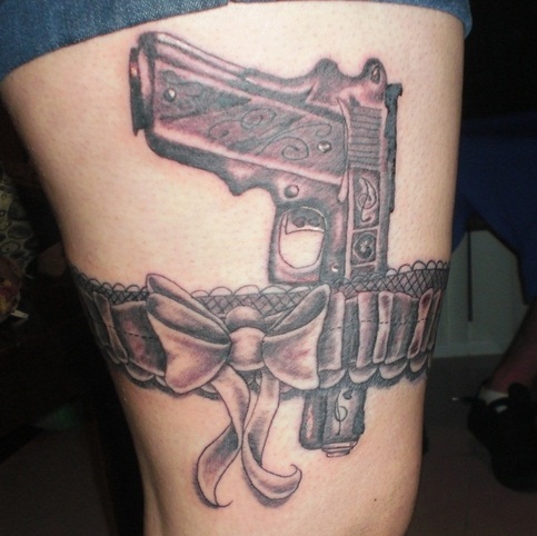 Pistol Holder Gun Tattoo On Thigh