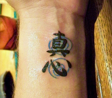 3D Swirls and Kanji Tattoo on Wrist