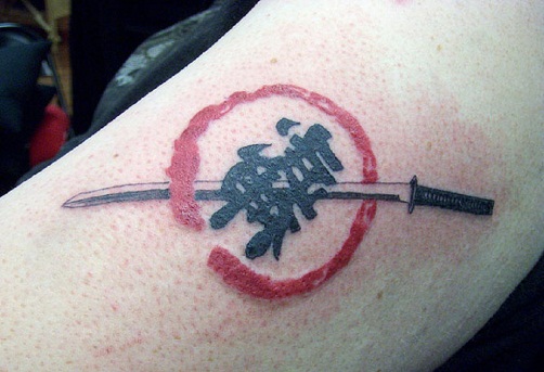 Ninja Sword and Japanese Kanji Tattoo