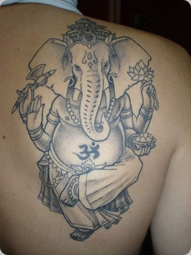 Black And White Ganesh Tattoo On Shoulder