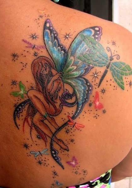 Fairy Butterfly Tattoo with Stars for Women
