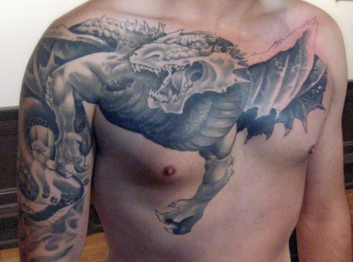 Chest To Arm Dragon Tattoo Designs For Men