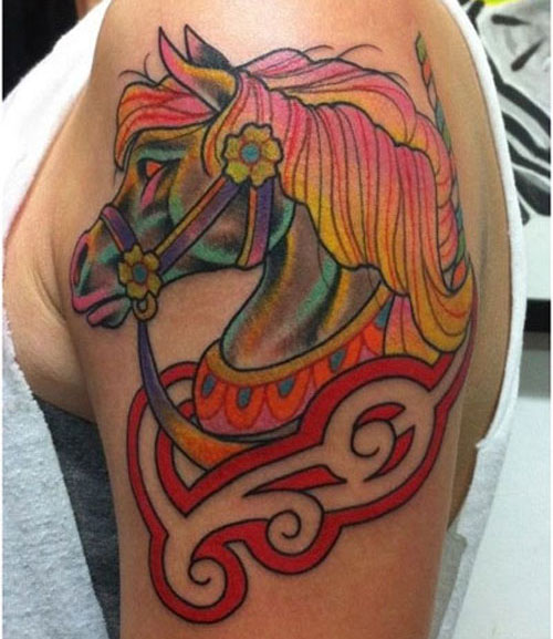 Colorful Ink on Horse Tattoo