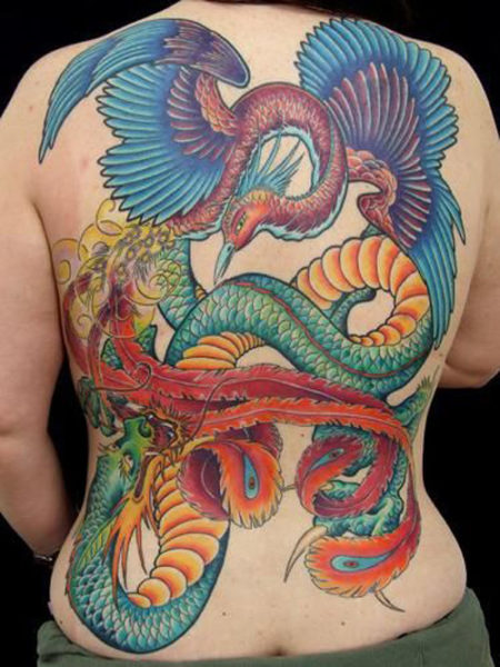 Dragon with a phoenix tattoo