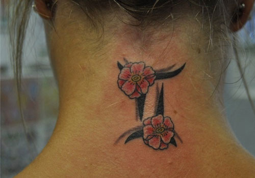 Floral Gemini Neck Tattoos