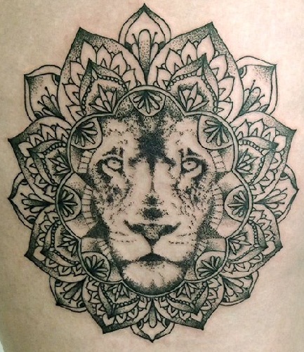 Floral Designed Lion Tattoo