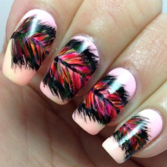 Free Hand Abstract Nail Art Feather Design