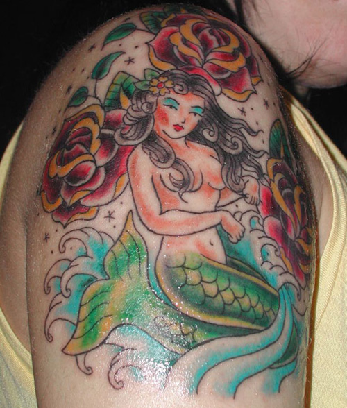 My mermaid half sleeve accented with roses | Half sleeve tattoo, Mermaid  sleeve tattoos, Sleeve tattoos