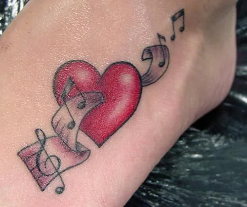 Red Heart Music Tattoo for Women’s Foot