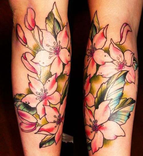 Flower Leg Tattoos Designs for Girls