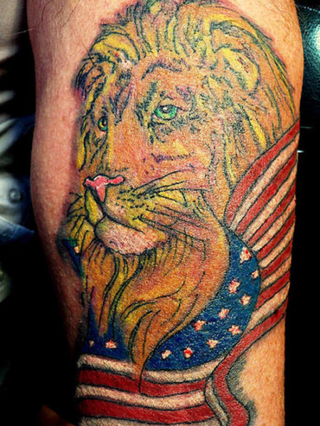 American Flag Tattoo with Lion