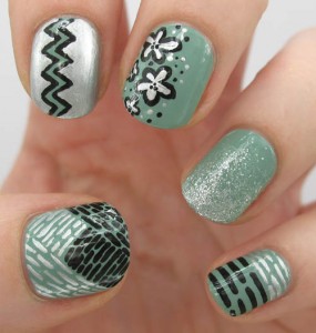 Mint And Silver Nail Art