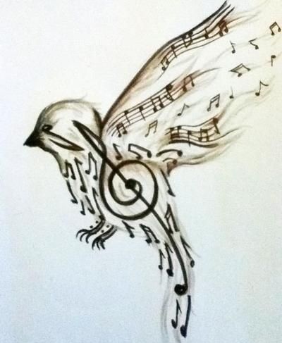 Bird Shape Music Note Tattoos