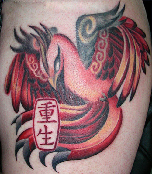 Kanji Phoenix Tattoo on Thigh