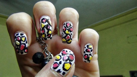 Pink and Yellow Duo Coloured Egg Shell Leopard Nail Art