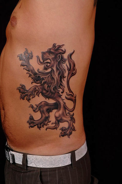 Lion Rampant Tattoo on Ribs
