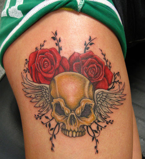 Skull and Rose Tattoo for Legs