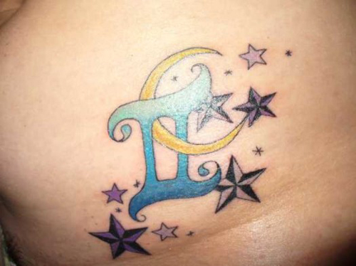 Star and Moon Gemini Tattoo Design