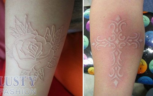 White Ink on Rose Tattoo in White Skin