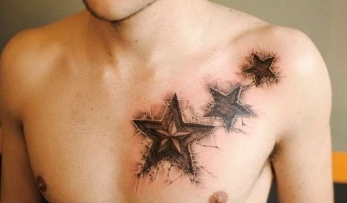 3D triple embedded star tattoo design