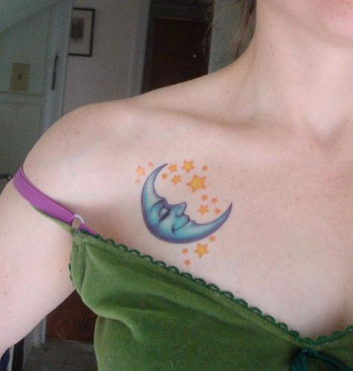 A Cute Moon And Stars Tattoo Designs