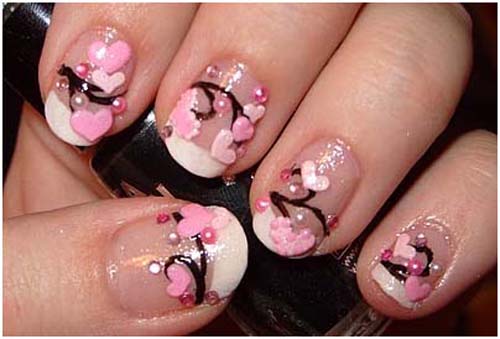 French Tip Hearts Valentines Day Nail Art
