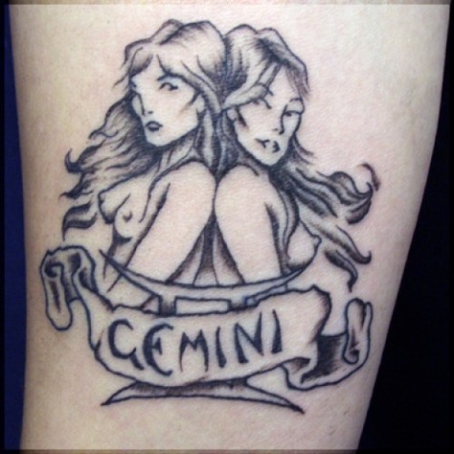 Gemini Zodiac Sign Tattoo Design on Thigh