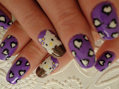 Purple Heart Hello Kitty Nail Art