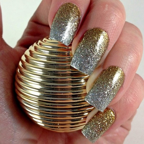 Silver and Golden Glitter Nail Art Design