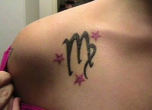 Virgo Zodiac Sign Tattoo Designs on Shoulder