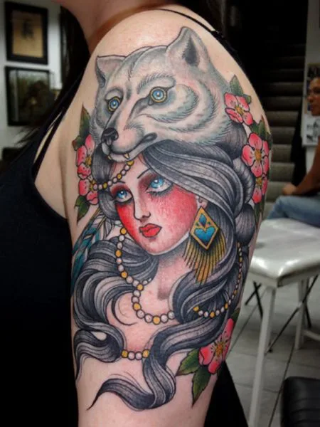 Realistic wolf and peony tattoo on a woman lower arm Beautiful  Дизайн  татуировки волка Татуировка волк Крутые татуировки