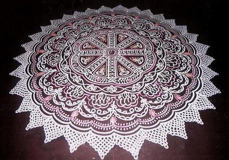 Patterns Of Rangoli With White And Pink