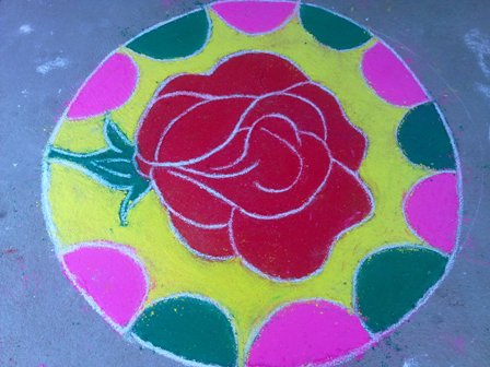 Circular Rose Rangoli Pattern