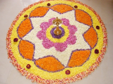Flower and Diyas Rangoli for Diwali