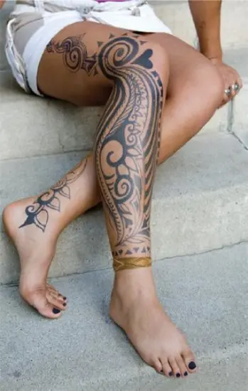 Women leg tattoo Polynesian  Leg tattoos women Polynesian tattoos women Hip  tattoos women